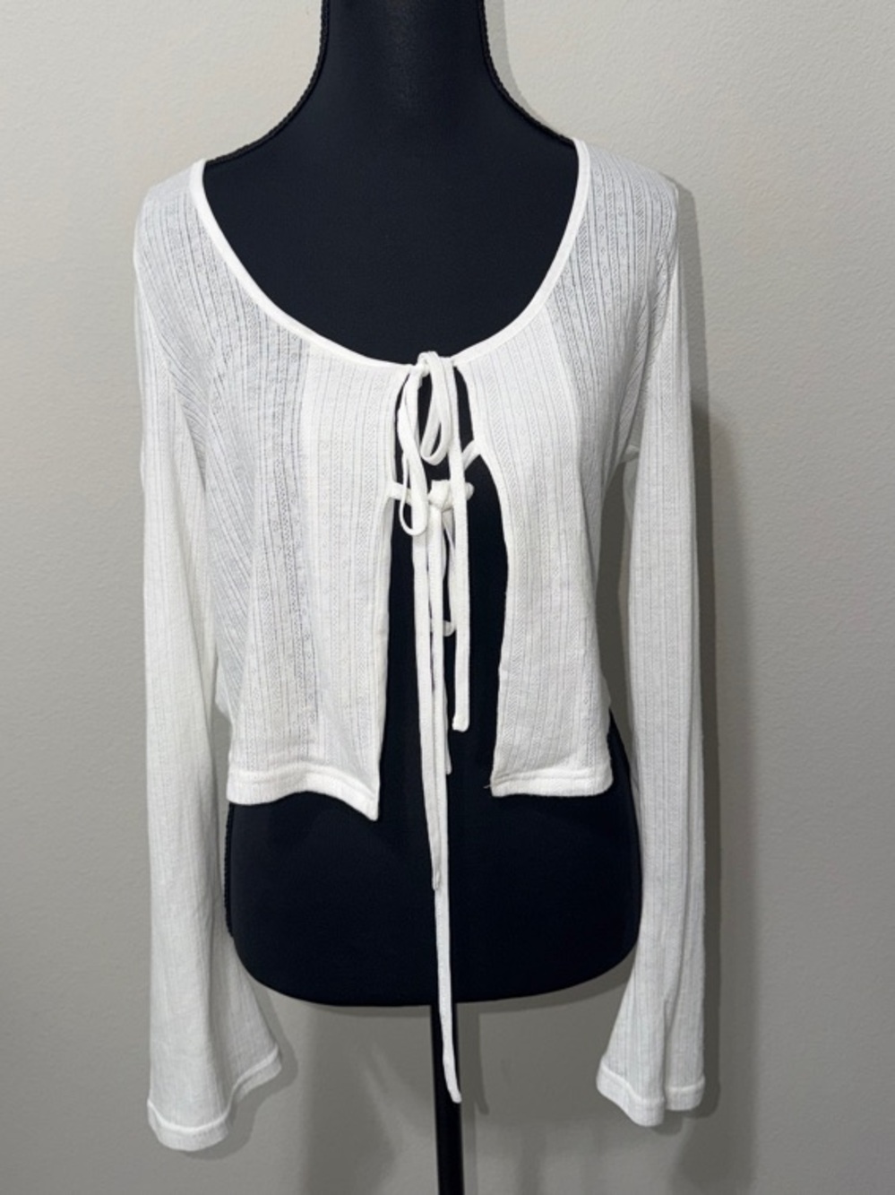 Princess Polly White Ribbed Tie-Front Crop Top. SU26